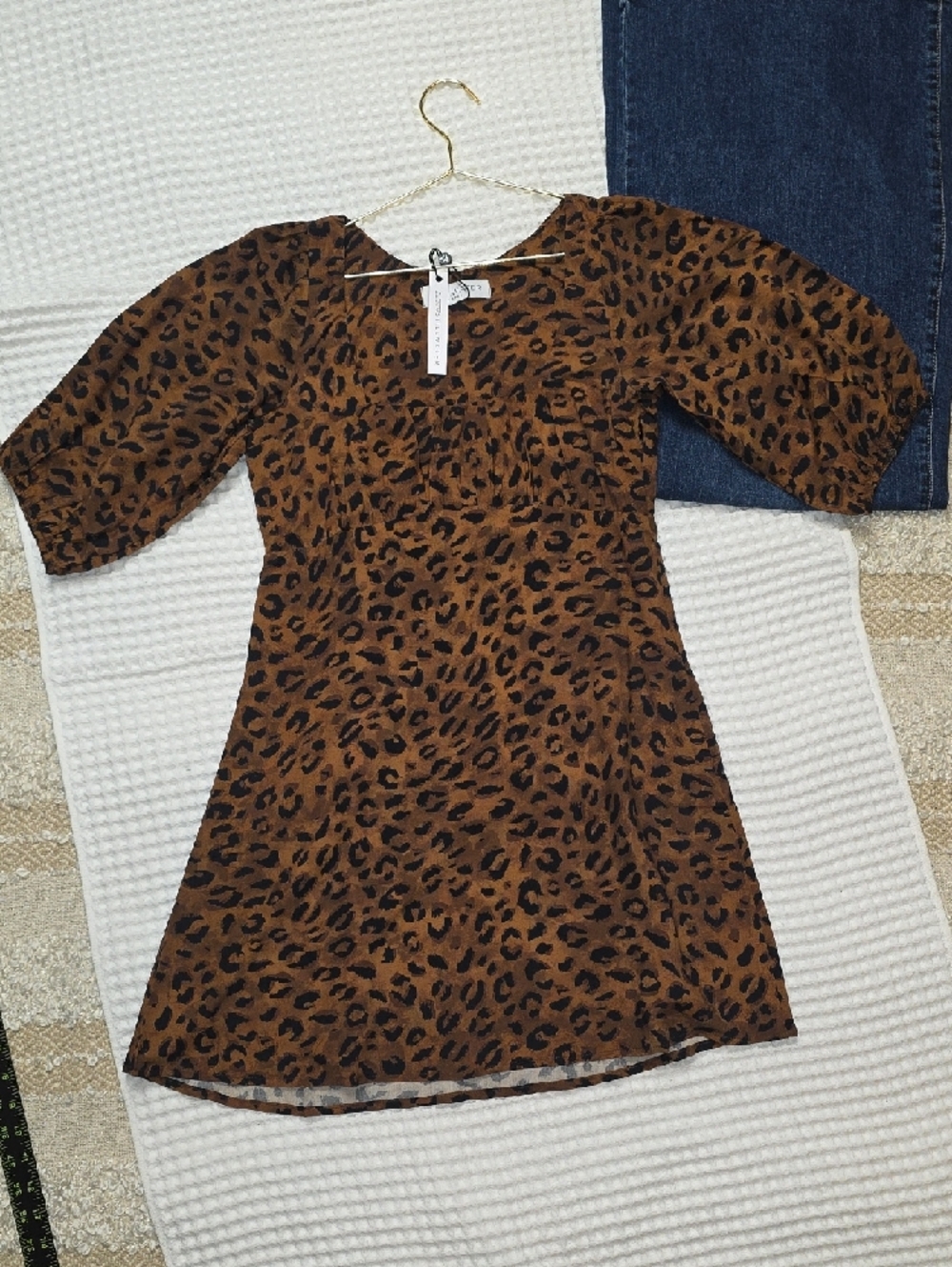 STILLWATER Brown Black Animal Leopard Print Mini Side Zip Dress Lined Large (M)